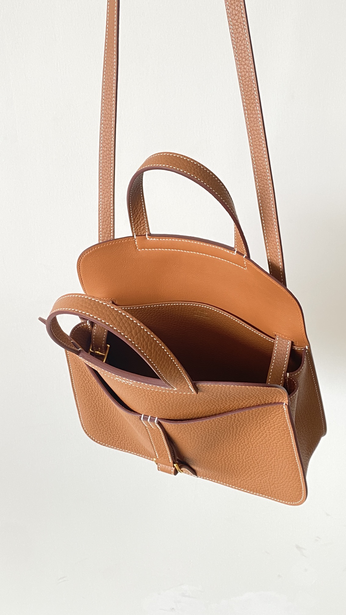 에르메스 투톤 할잔백25 브라운 금장 버클